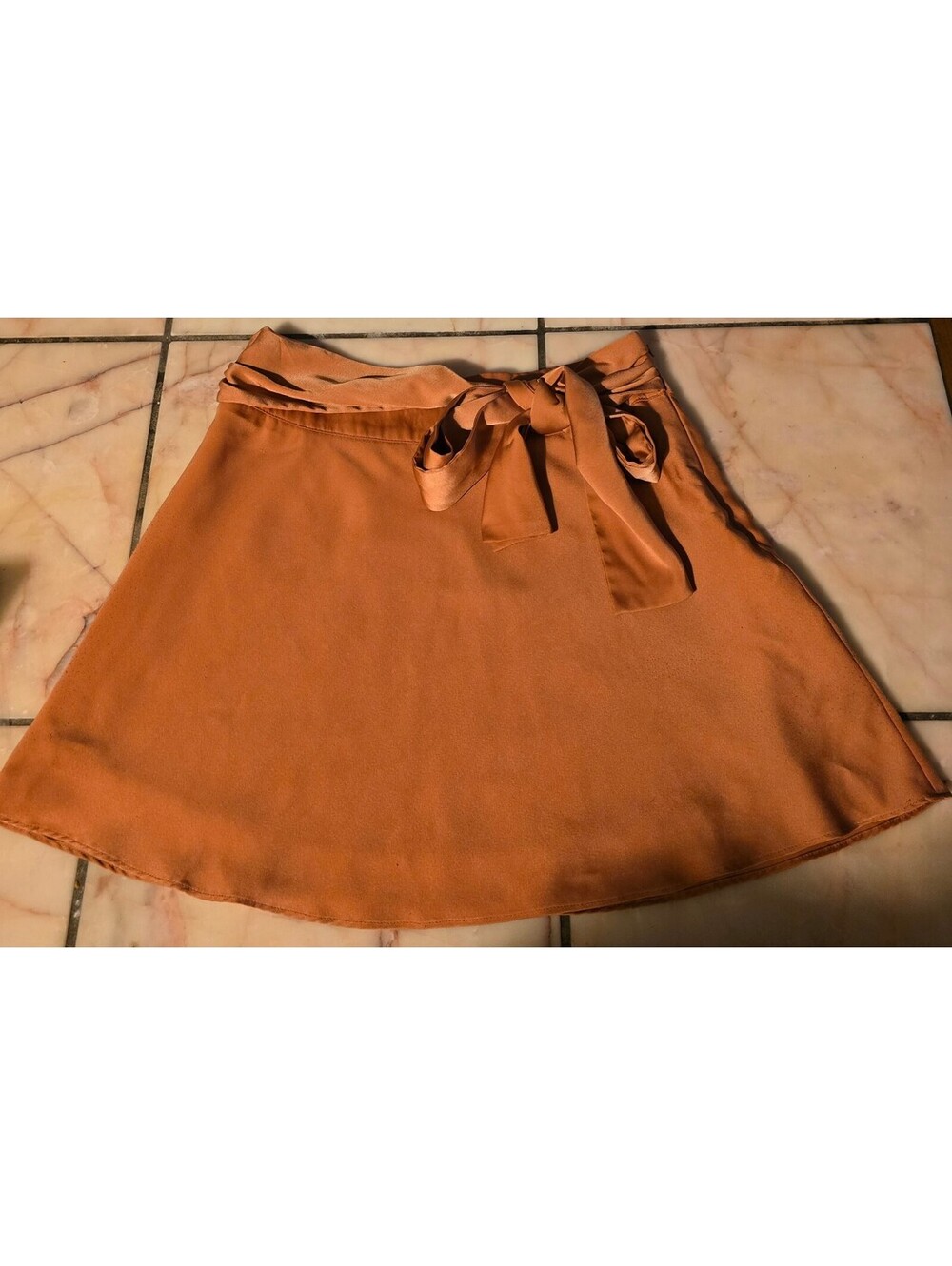 Le Lis Collection Burnt Orange Satin Wrap-Style Mini Skirt with Front Tie